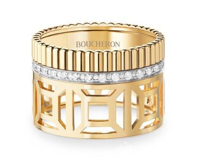 boucheron 宝诗龙 quatre radiant系列 黄金镂空镶钻戒指